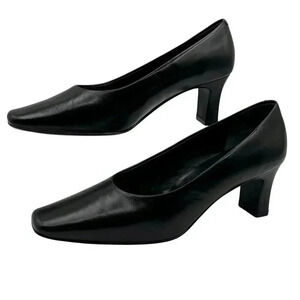 M Patrick Women 7.5W Black Leather Pumps Comfort Business Casual Block Heels